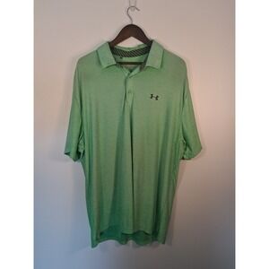 Athletic Under Armour HeatGear Polo Mens 2XL Green Heathered Loose Short Sleeve